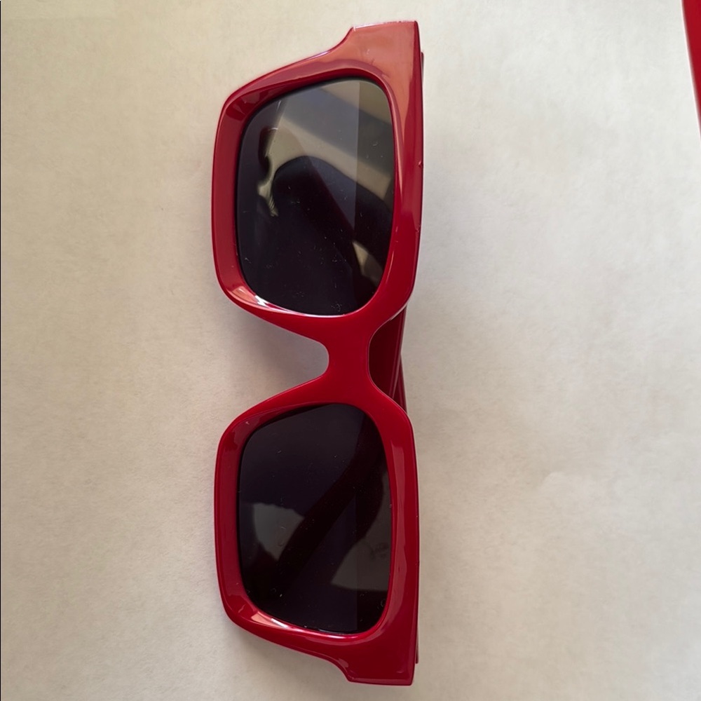 Bold Red Rectangular Sunglasses With Dark Lenses - image 5